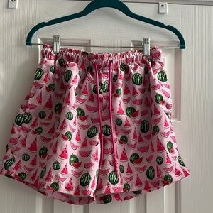 Happy Hour Watermelon Print Pink Green Swim Trunks Pull On Mens Small